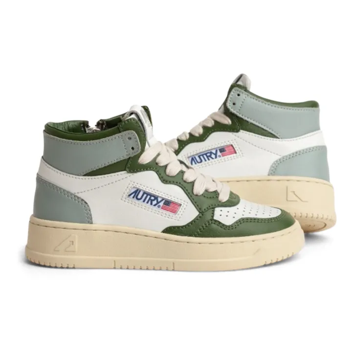 Autry Baskets Kids Medalist Mid Cuir Bicolore | Vert
