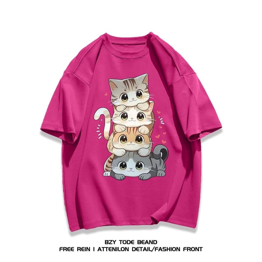 Kupyd - T-shirt met korte mouwen, ronde hals en kattenprint