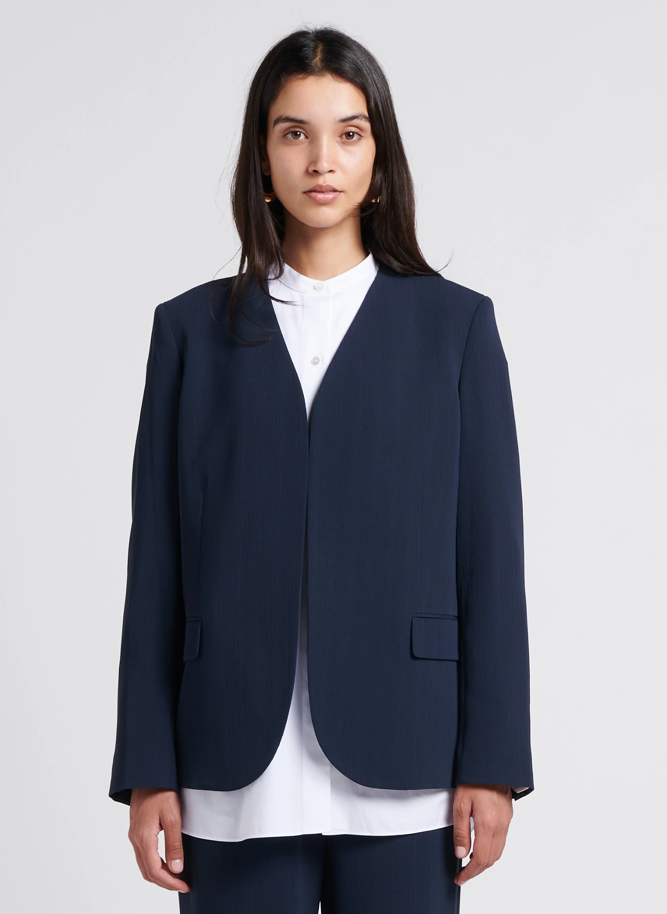 Veste blazer col V| Bleu