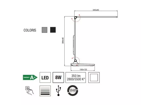 Lampe de bureau Sandra avec options - Aluminor