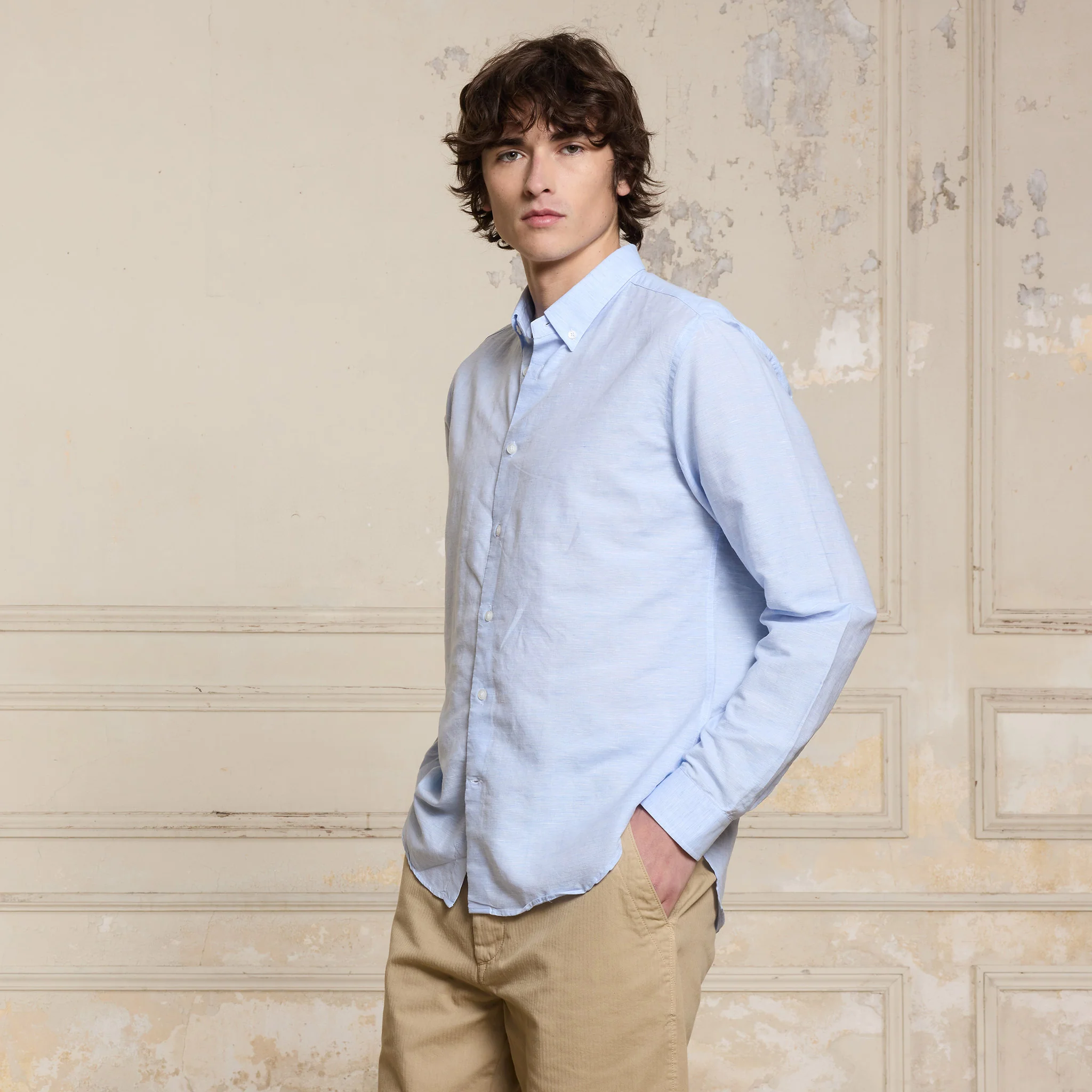 Sky blue linen and cotton shirt