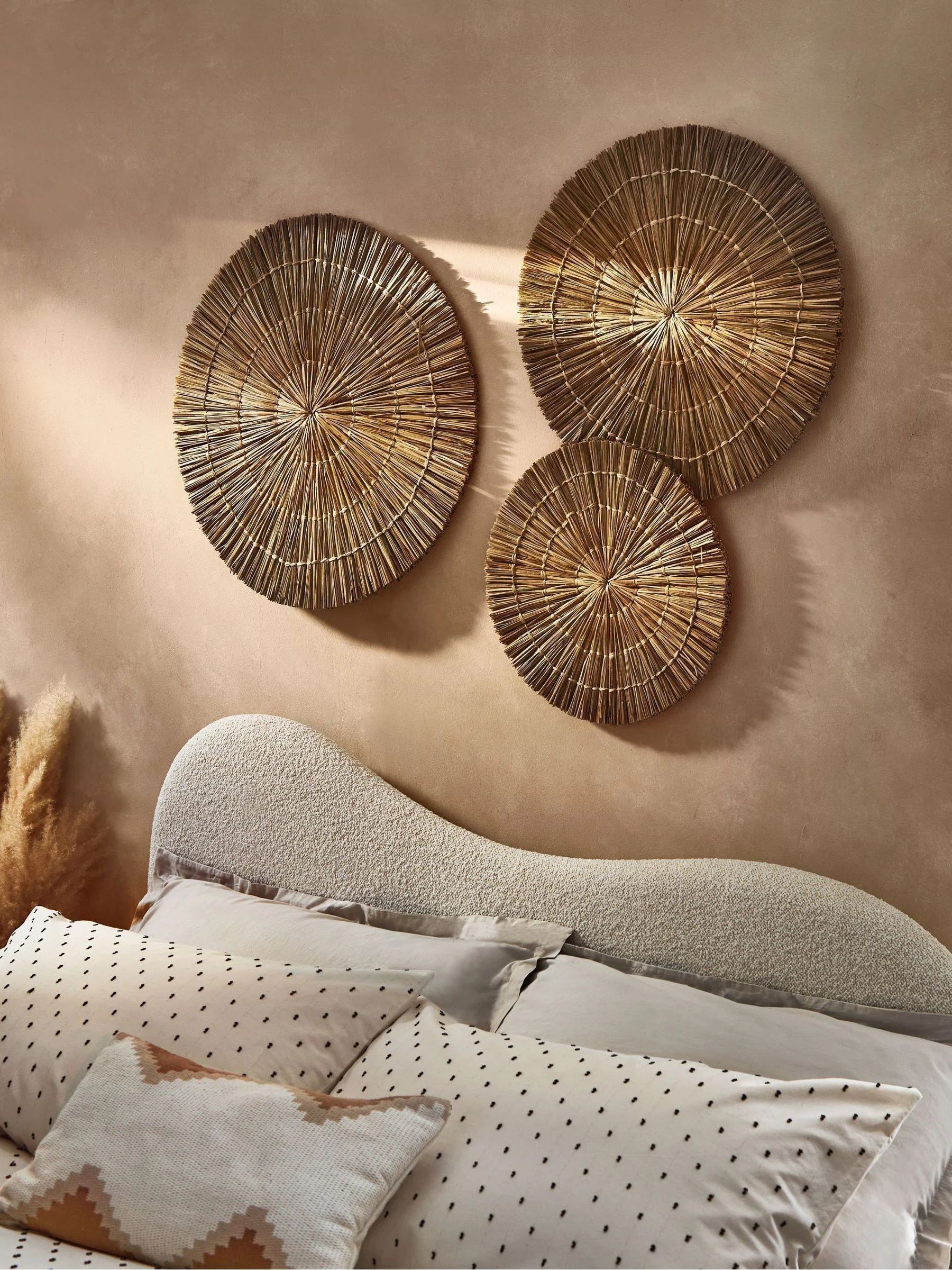 Set van 3 wandplaquettes van geweven rotan