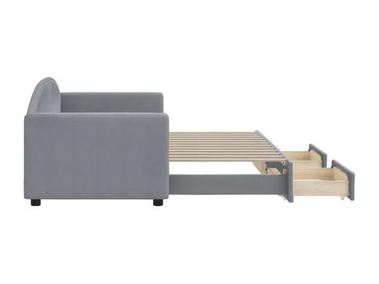 Lit de jour avec gigogne et tiroirs gris clair 80x200 cm tissu