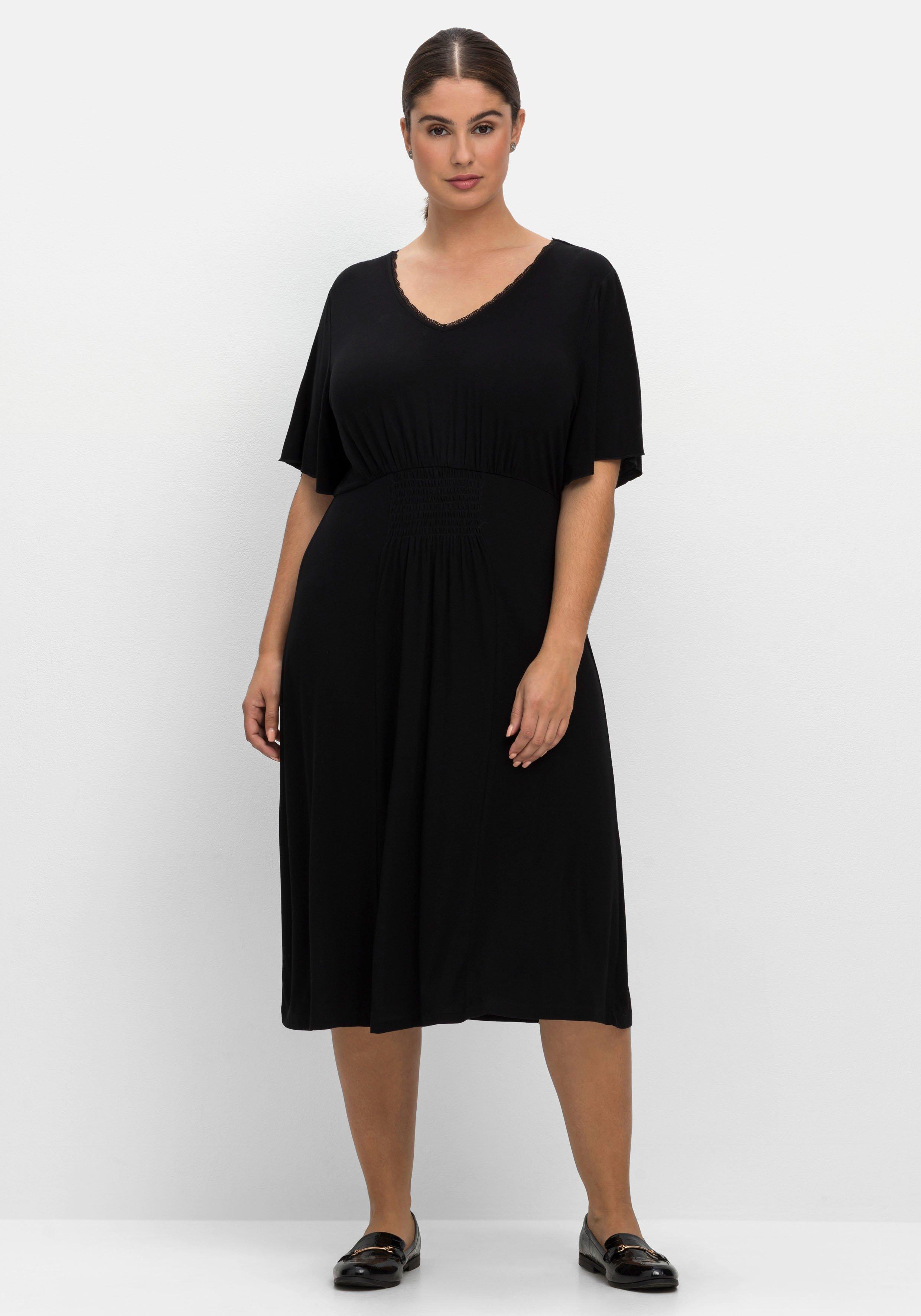 Midikleid mit gesmokter Taille, aus Viskosejersey