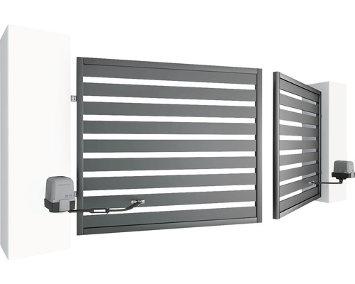 Chamberlain CHAA250EVC draaipoortaandrijving voor draaipoorten, inclusief 2 x design afstandsbedieningen, 1 x infrarood fotocel en 2 x 2 sleutels voor noodontgrendeling.