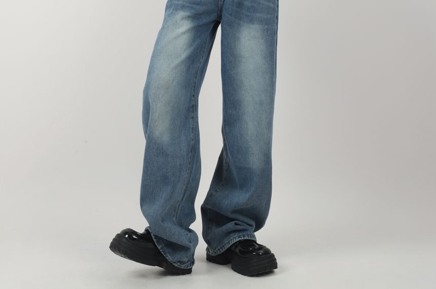 AXEN - Lage taille jeans met letters en wijde pijpen