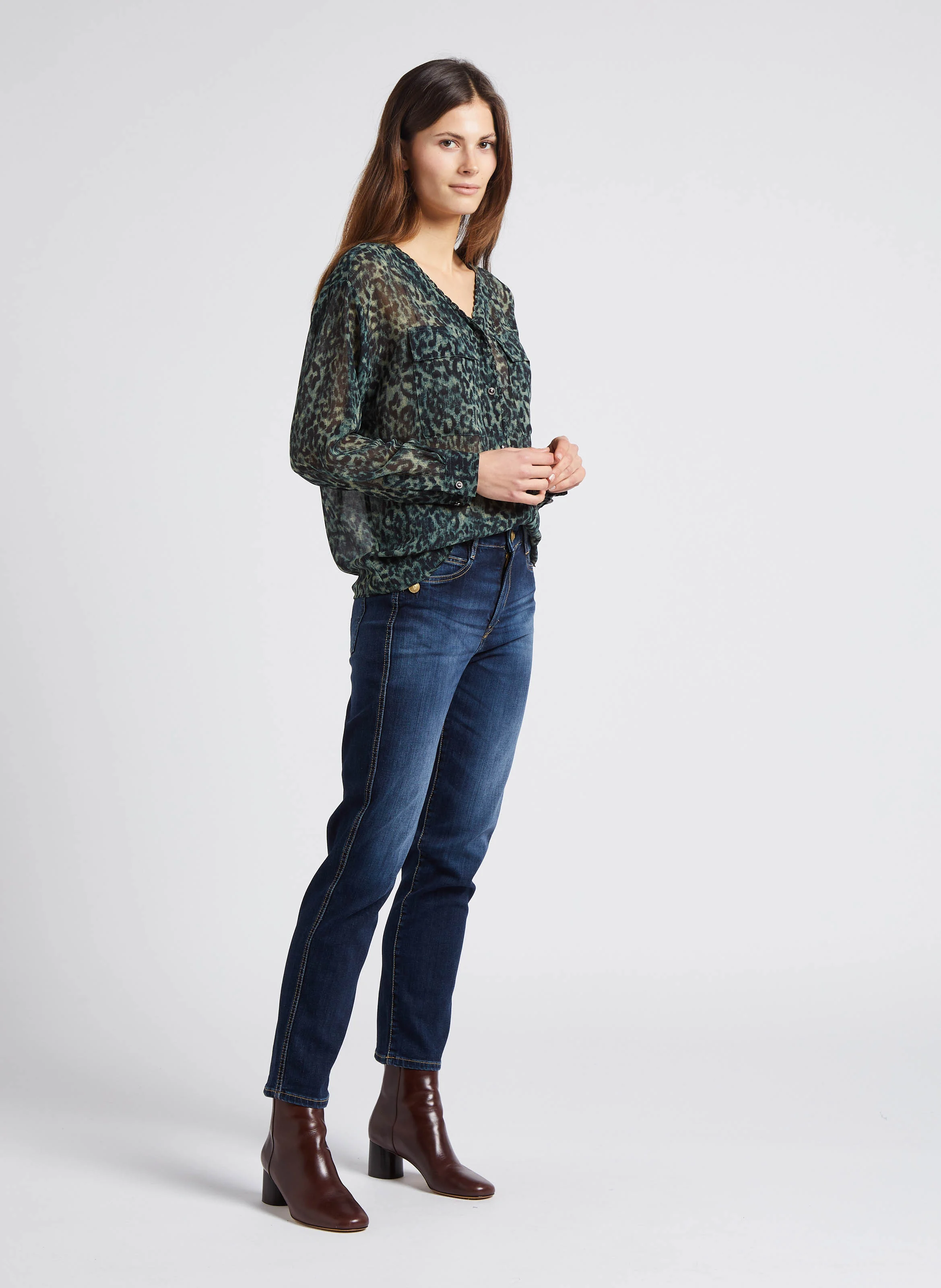 VILLARD - Jean regular-fit 7/8ème taille haute | Bleu
