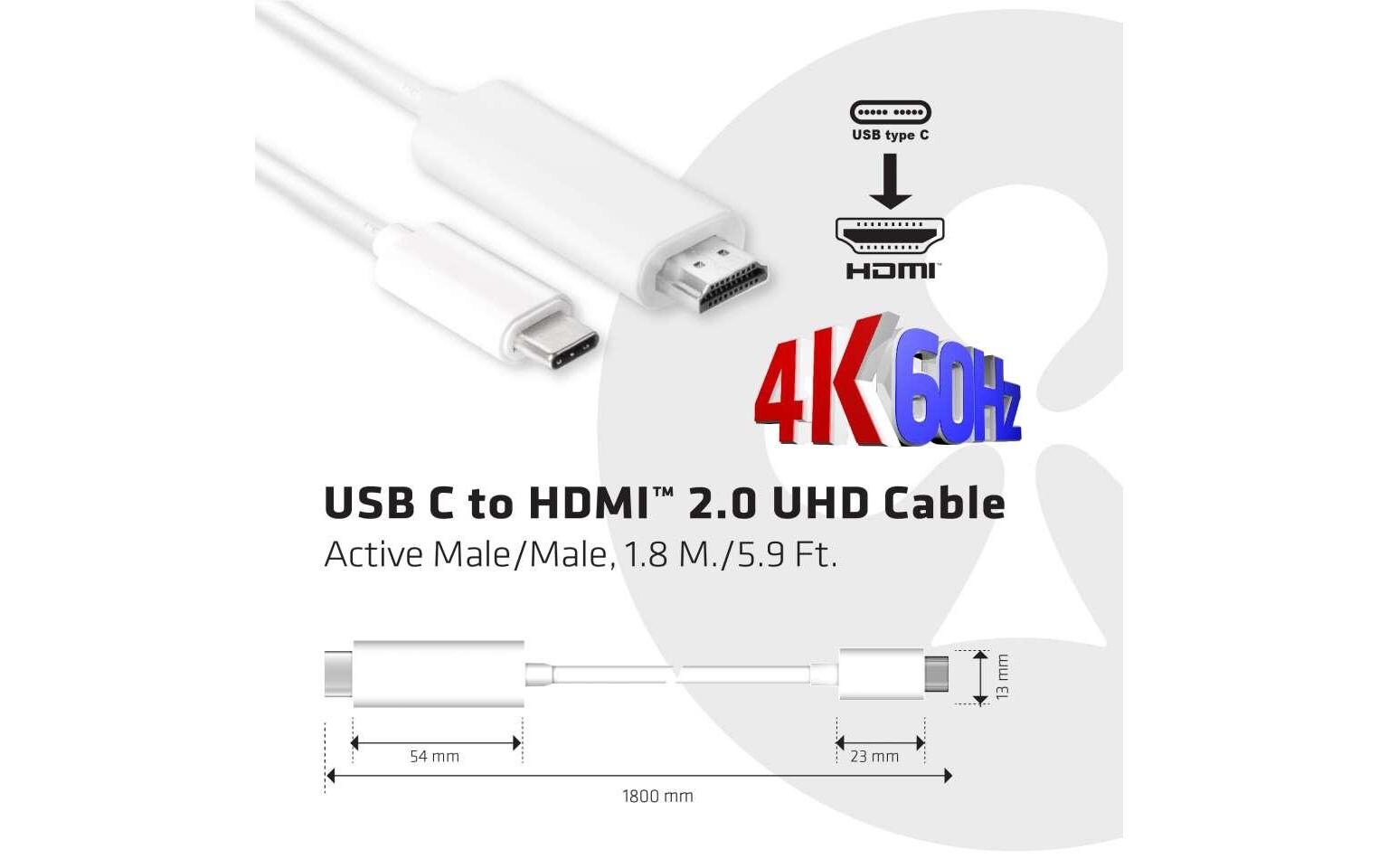 Kabel USB Type-C - HDMI, 1.8 mUSB C auf HDMI 2.0 UHD Kabel Aktiv Stecker-Stecker