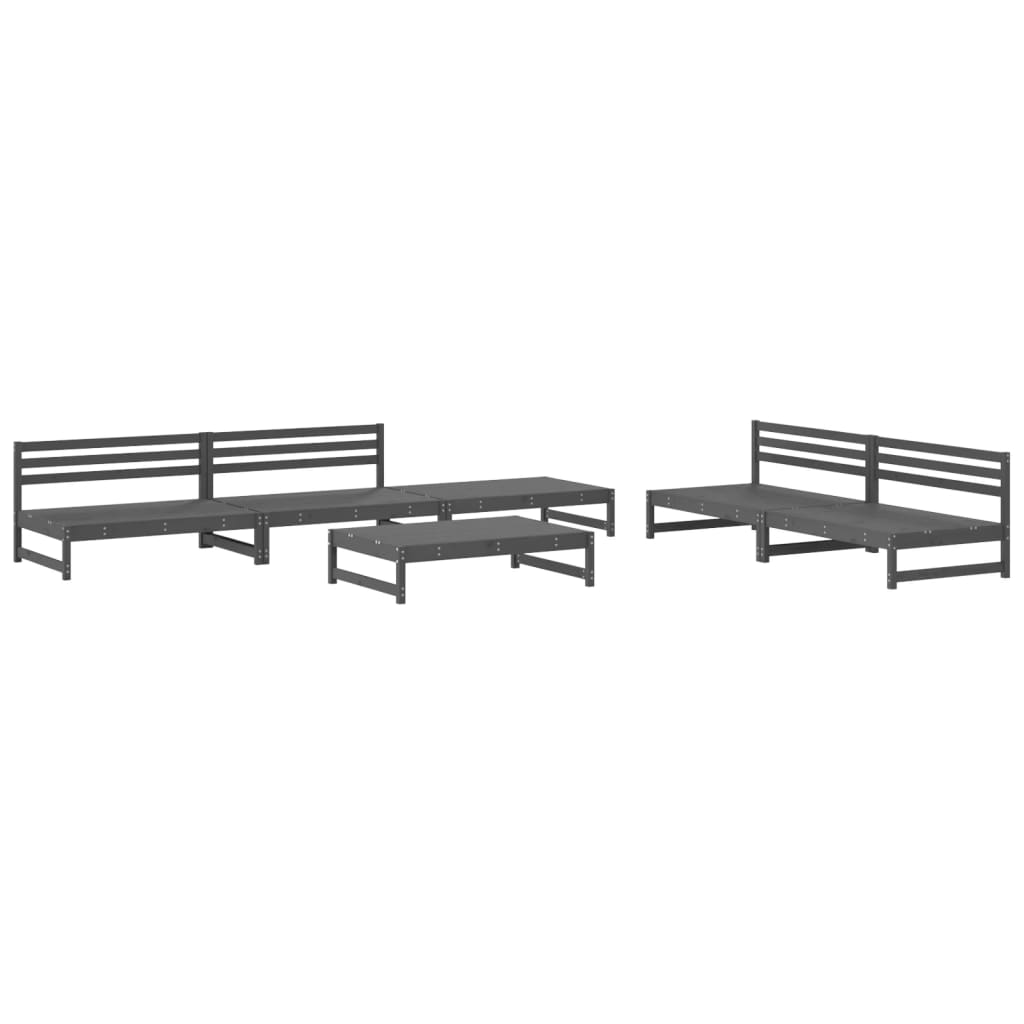 Salon de jardin 6 pcs gris bois de pin massif