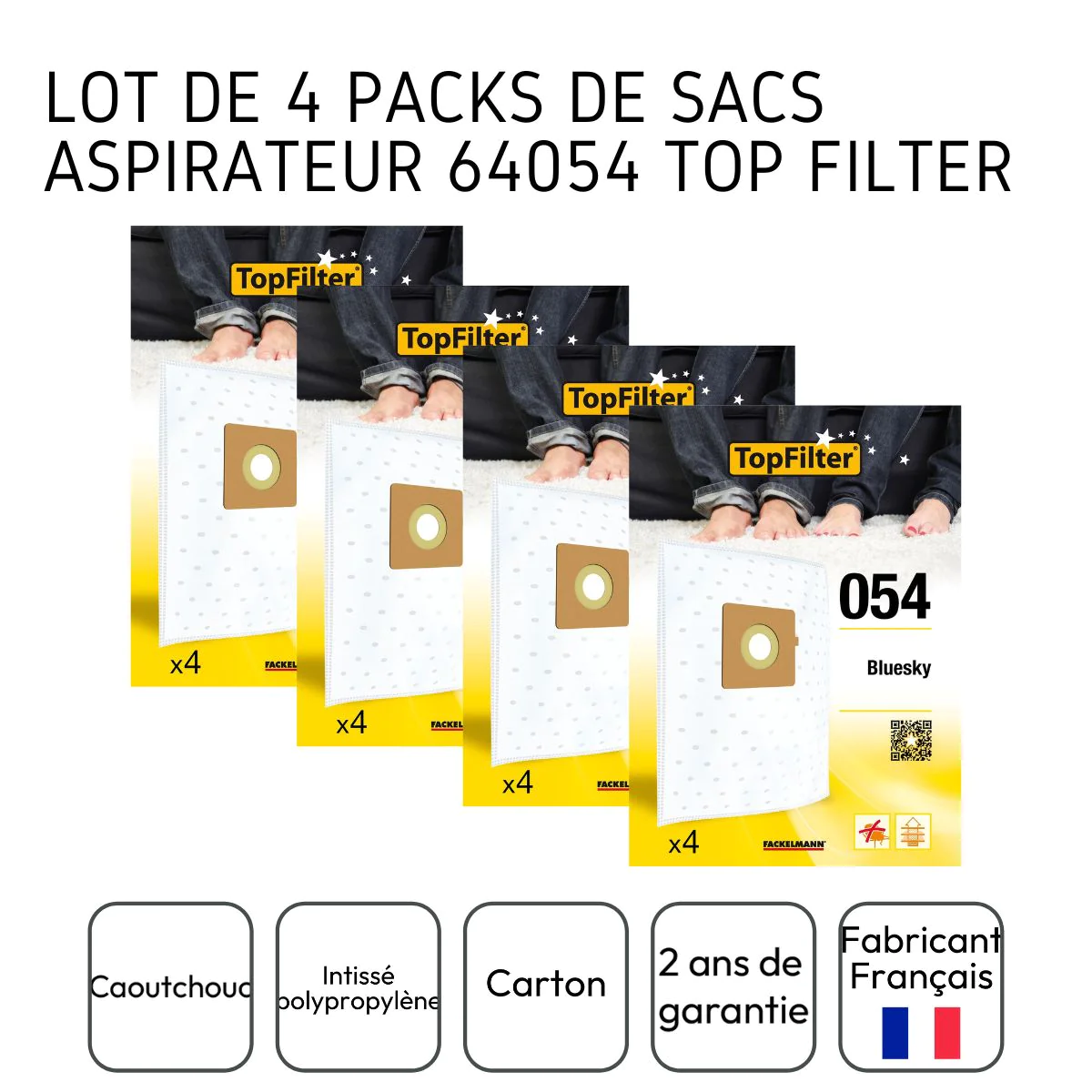 Lot de 4 packs de 4 sacs aspirateur 64054 Bluesky Premium TopFilter