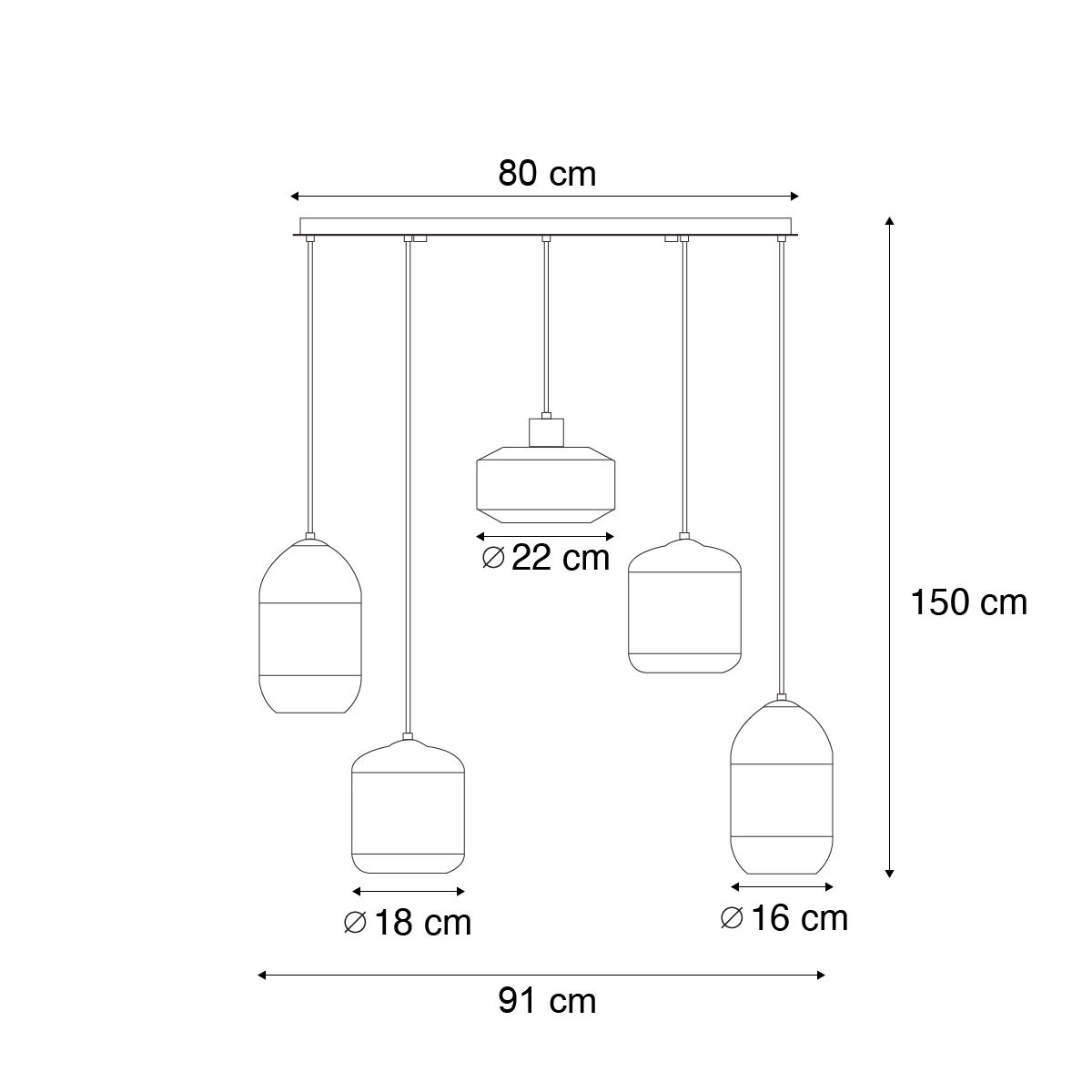 Moderne hanglamp zwart met amber glas 5-lichts - Sheena