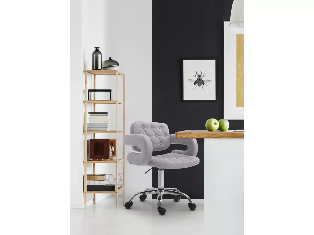 Chaise de bureau - Tissu & Métal chromé - Gris - Dublin