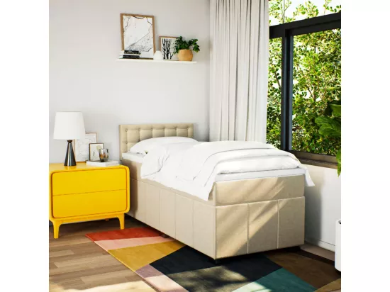 Sommier à lattes de lit et matelas Crème 90x190 cm Tissu