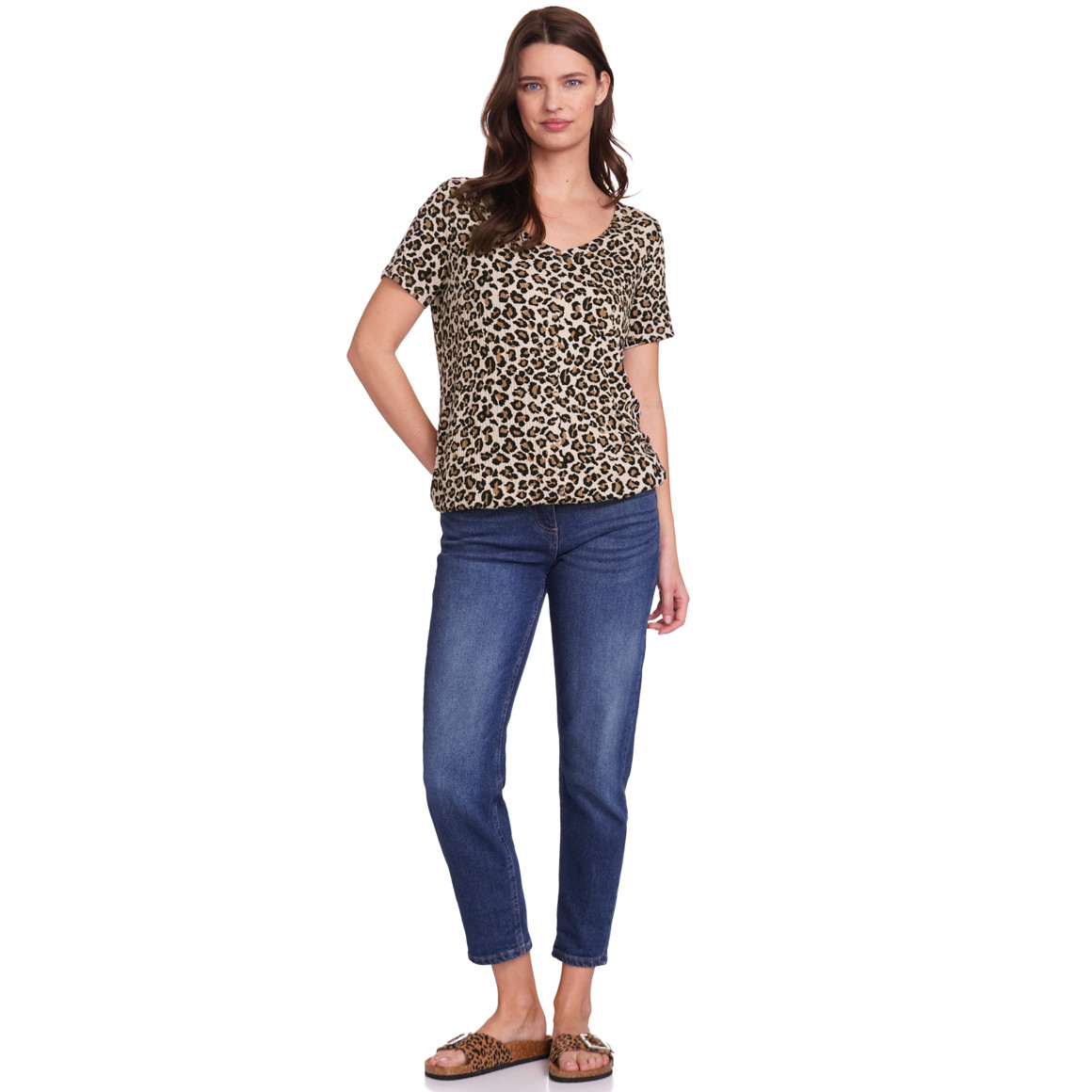 Gina Benotti Damen T-Shirt mit Strukturmuster beige / braun