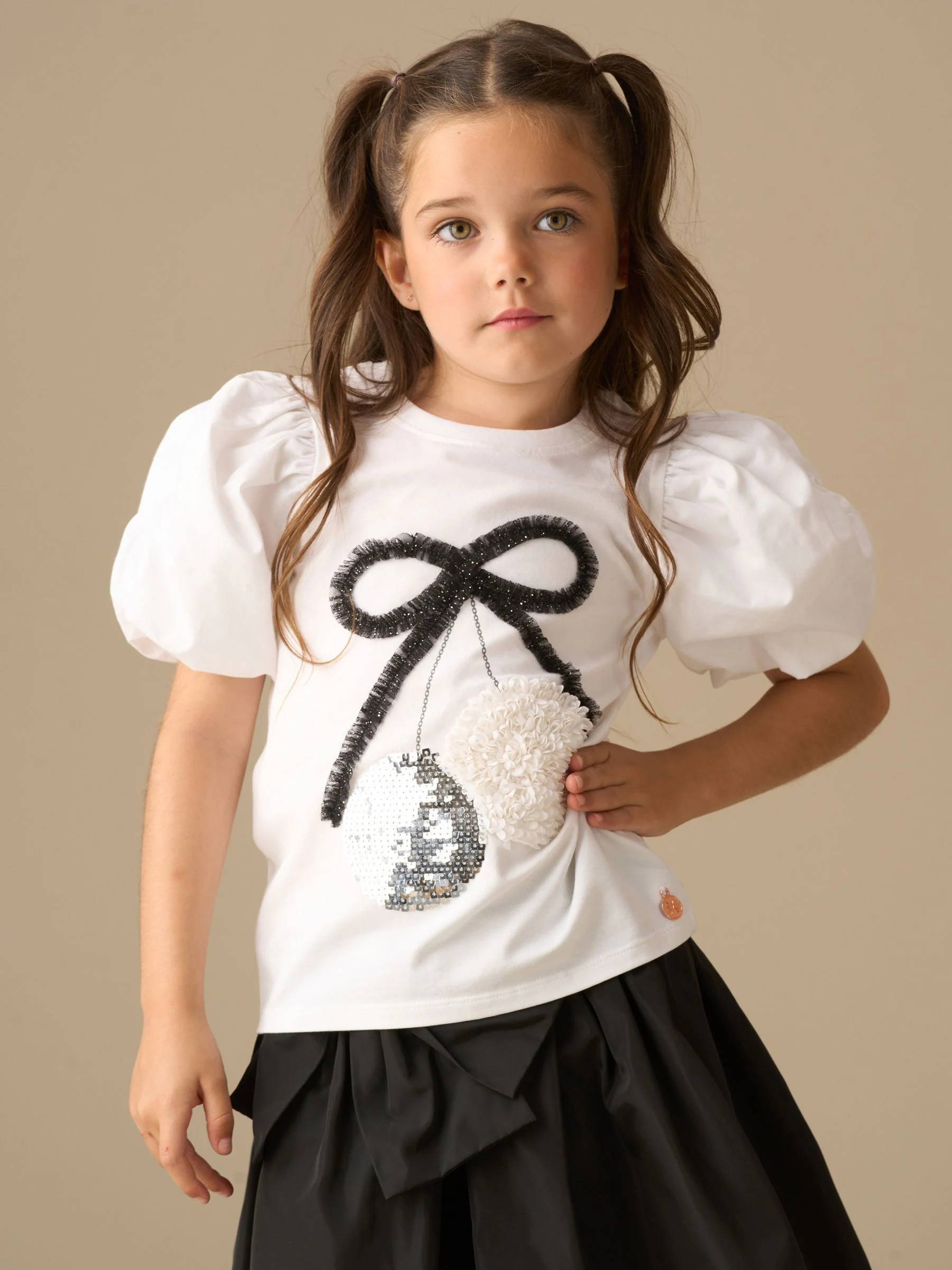 Angel & Rocket Elodie Disco Ball Embellished Puff Sleeve T-Shirt