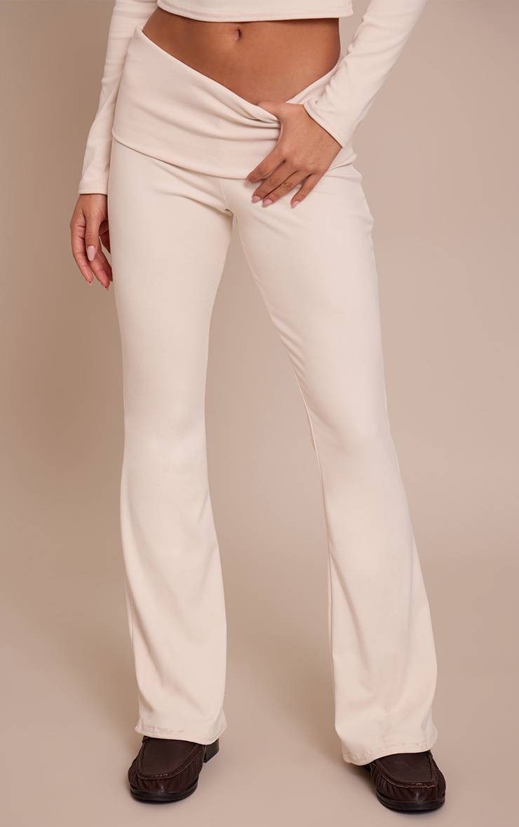 Crème Pantalon Évasé À Taille Repliable Toucher Doux