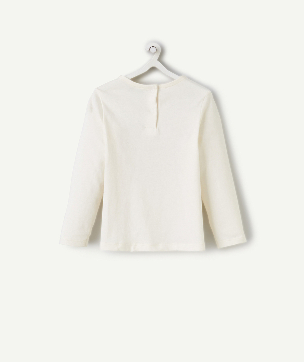 T-SHIRT MANCHES LONGUES BÉBÉ FILLE EN COTON BIO ÉCRU THÈME POMME