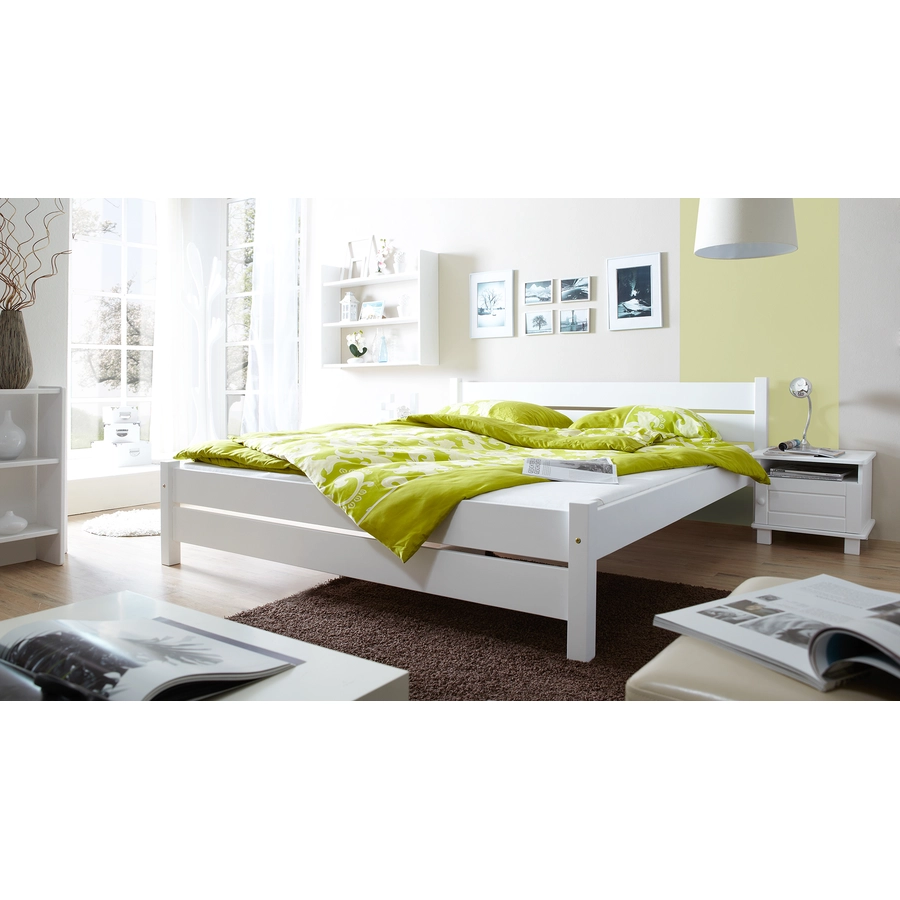 TICAA Massivholz Einzelbett Bora Kiefer Weiß Weiß