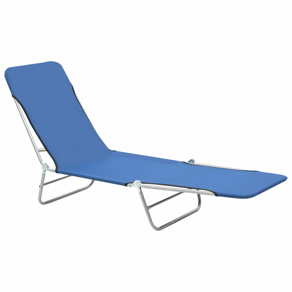 Lot deux chaises longues pliables acier et tissu bleu