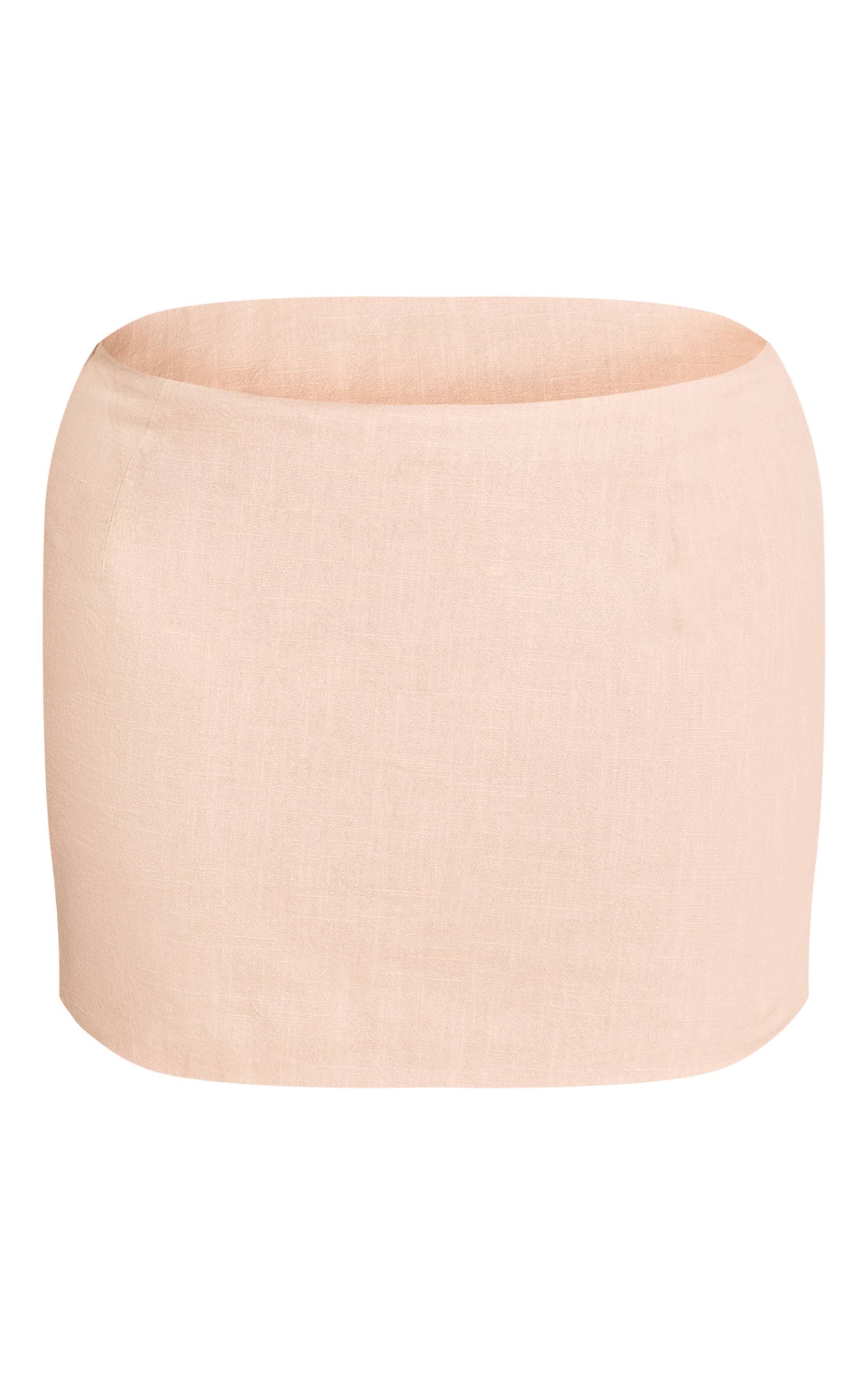 Naturel Jupe Courte Évasée En Lin Premium Grande Taille - Ensemble Coordonné