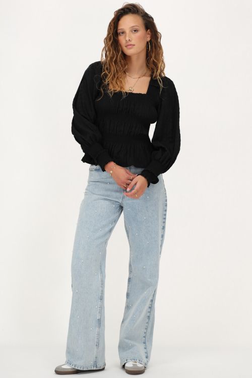 Zwarte smock top met ruffles