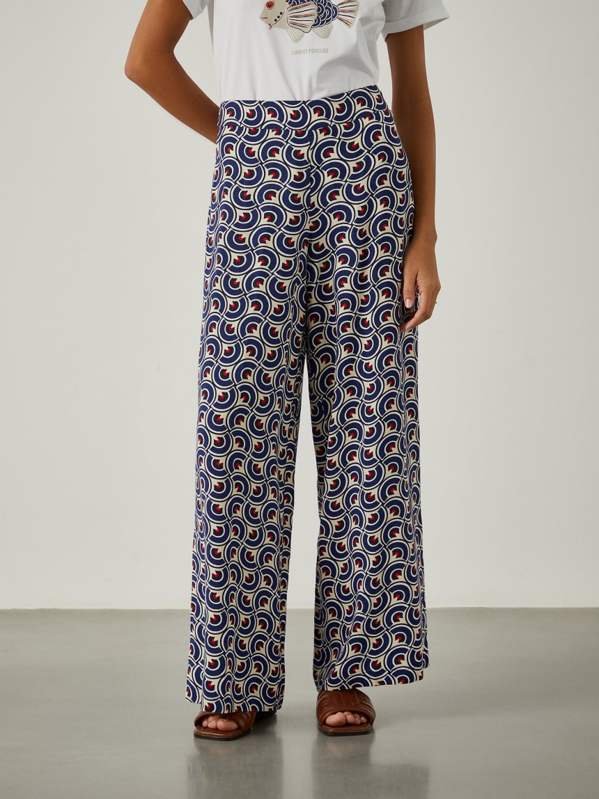 Calças pantalona com padrão geométrico
