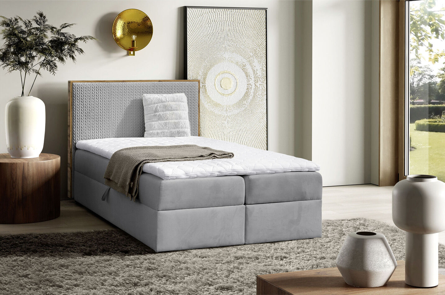 Boxspringbett mit Rahmen aus Wotaneiche