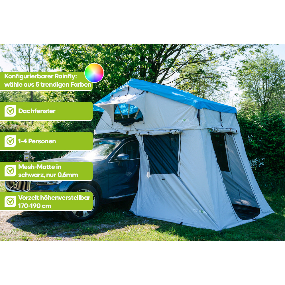 OutdoorU Family Plus 4 Pers daktent incl. voortent - Stone Grey