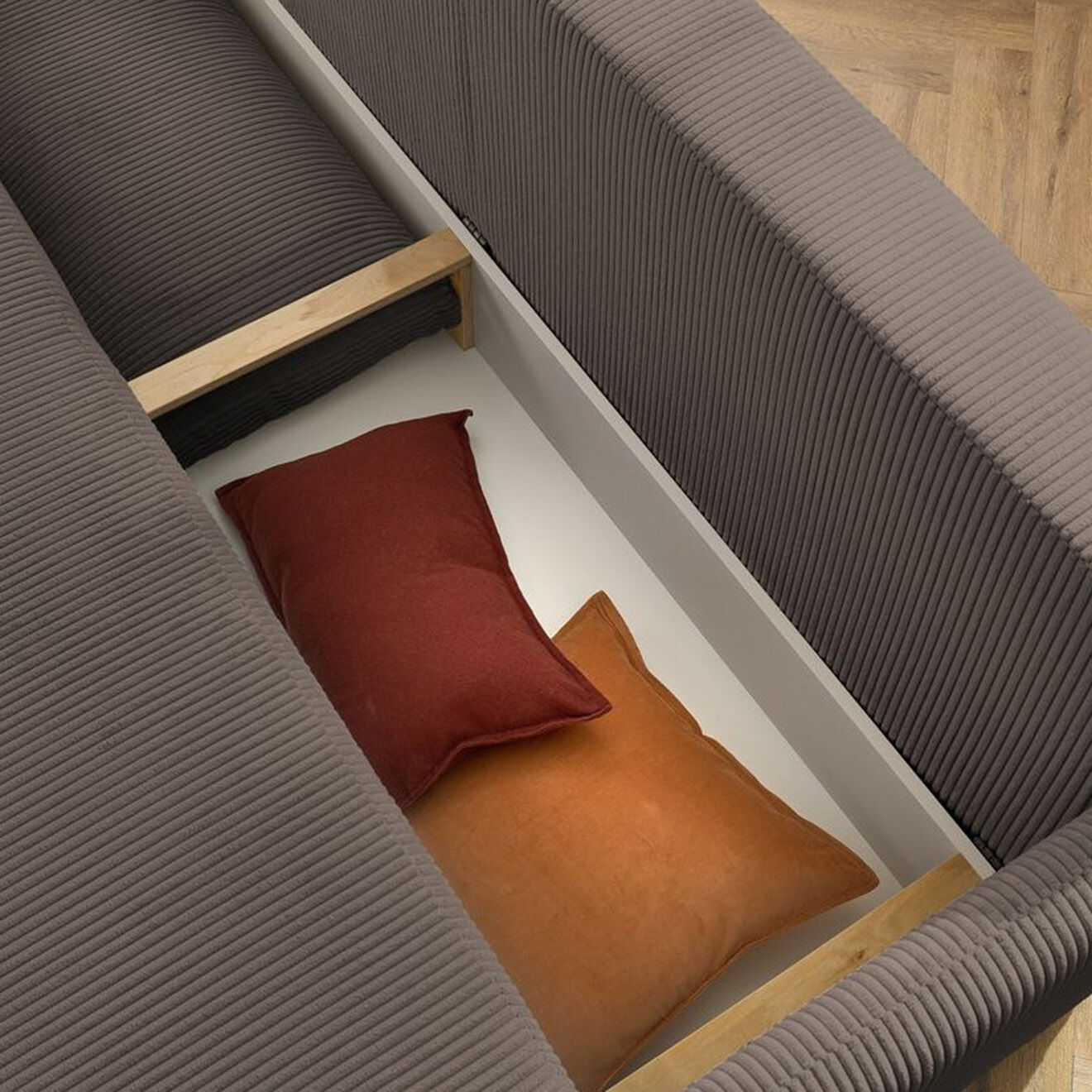 Bobochic Canapé convertible coffre marcel velours côtelé taupe  - 211x100x86 cm