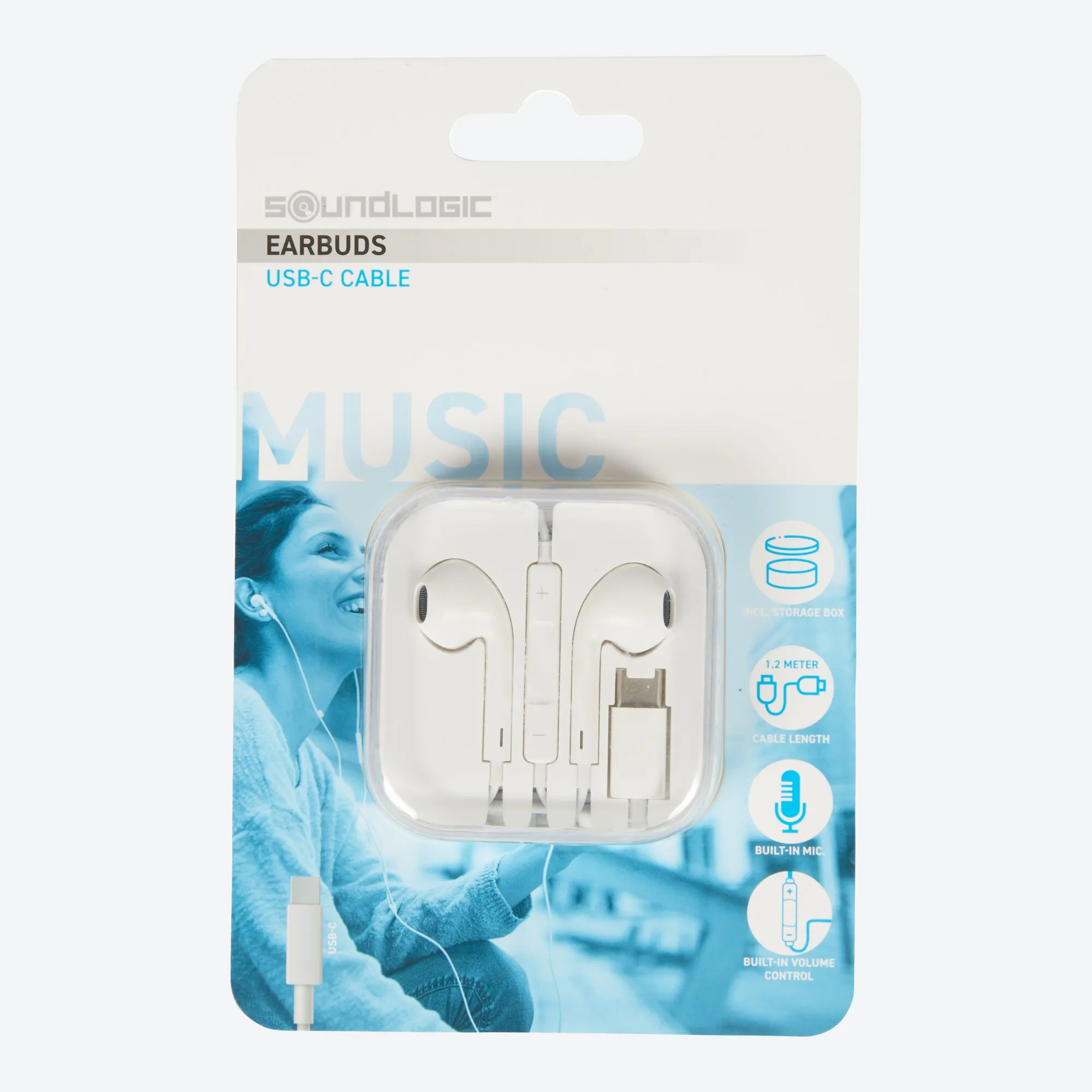 Soundlogic Earbuds mit USB-Type-C-Kabel und Aufbewahrungsbox, ca. 1,2m