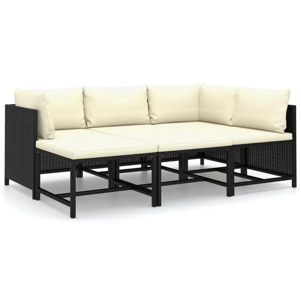 vidaXL - Tuinset - Zwart - Poly rattan - 6 stuks - Met kussens