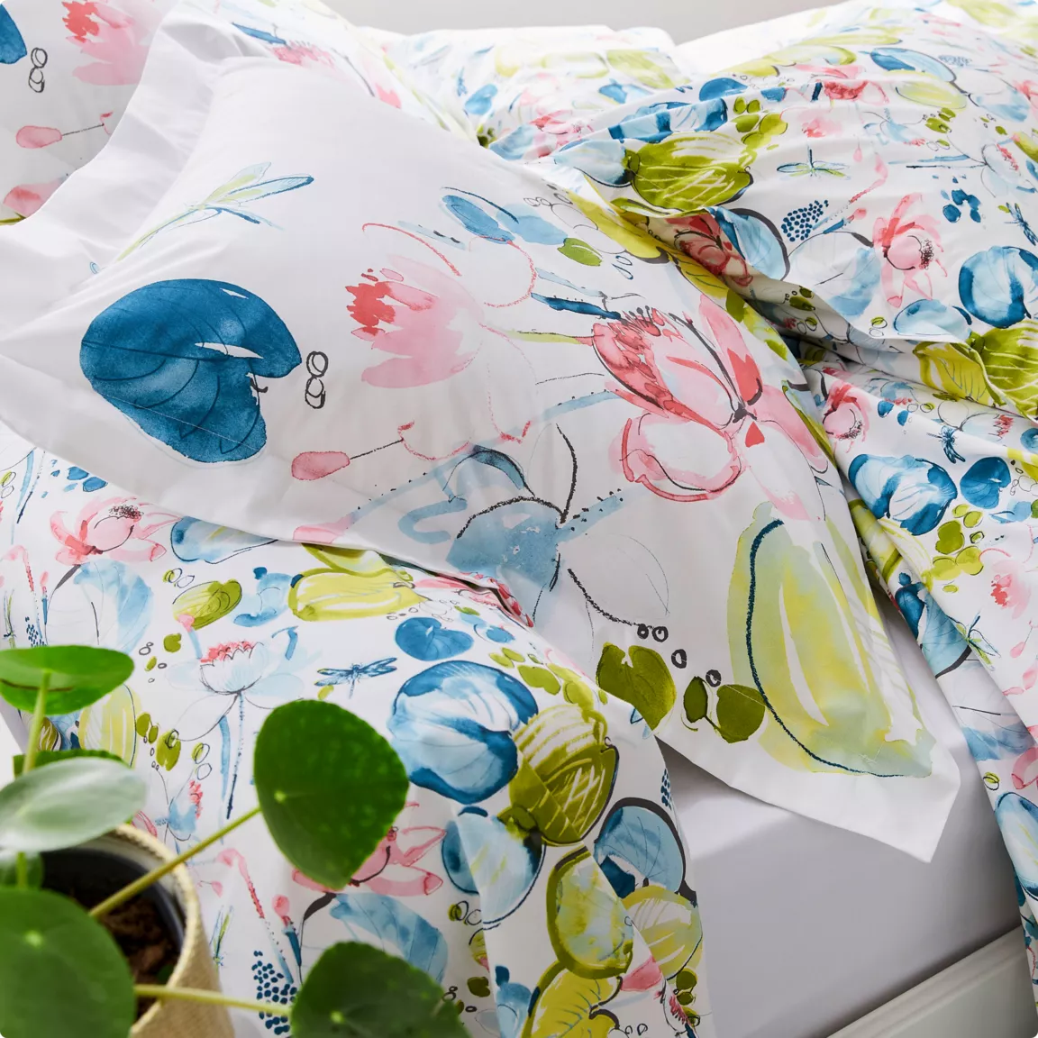 Taie d'oreiller rectangulaire percale de coton (50 x 70 cm) Nénuphar Aqua Multicolore