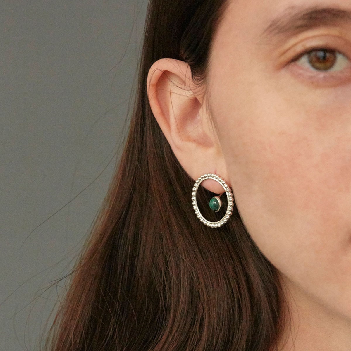 Boucles cercles de perles et pierres en Argent