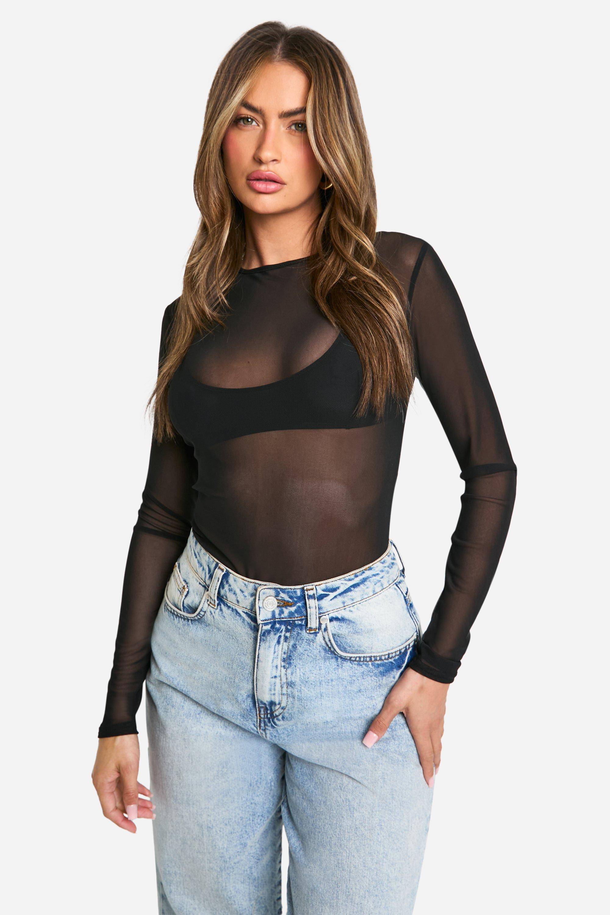 boohoo Body basique en mesh à manches longues