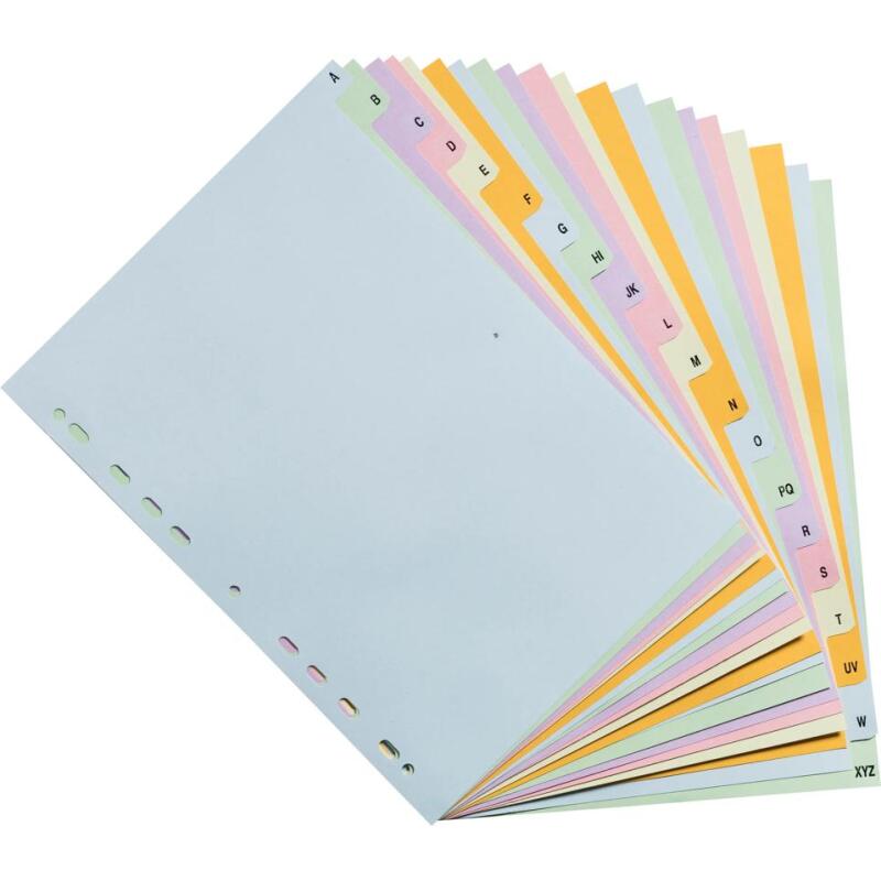 Intercalaires carte pastel 170g Forever imprimé alphabétique 20 positions - A4+ - Couleurs assorties pastel