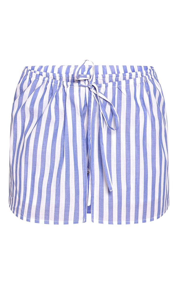 Bleu Jupe-short En Coton Rayé Avec Détail Cache-cœur