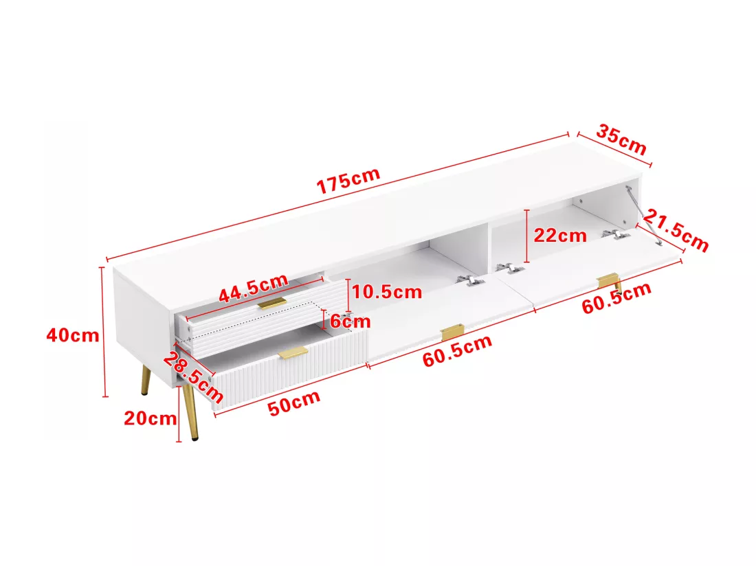 Meuble TV moderne 170 cm - avec 2 tiroirs et 2 portes - Blanc