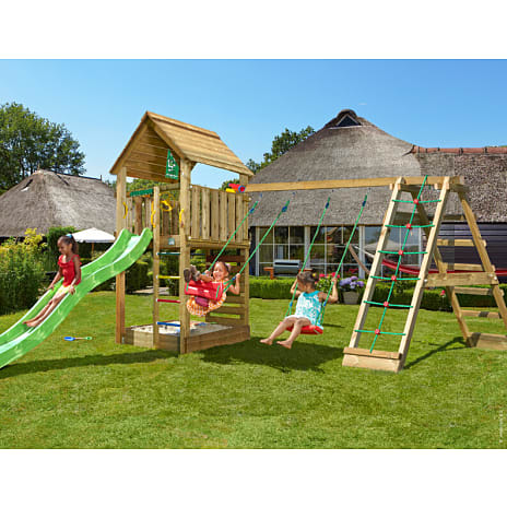 Jungle Gym Cabin 2.1 legetårn inkl. klatremodul og rutsjebane