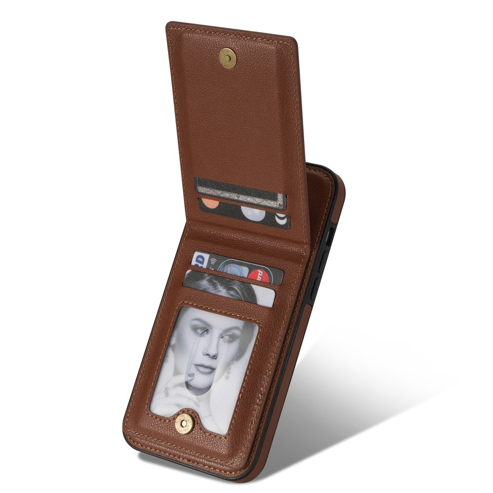 iPhone 14 Pro Max Hybrid Leder Hardcase Hülle mit Kartenfächer mit Aufsteller (RFID Schutz) - Braun