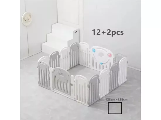 Parc Bebe Modulable 128×128cm, Modulable Petit Parc pour Bébé Clôture, 12+2 Panneaux, Parc de jeux bébé Multicolore - Gris
