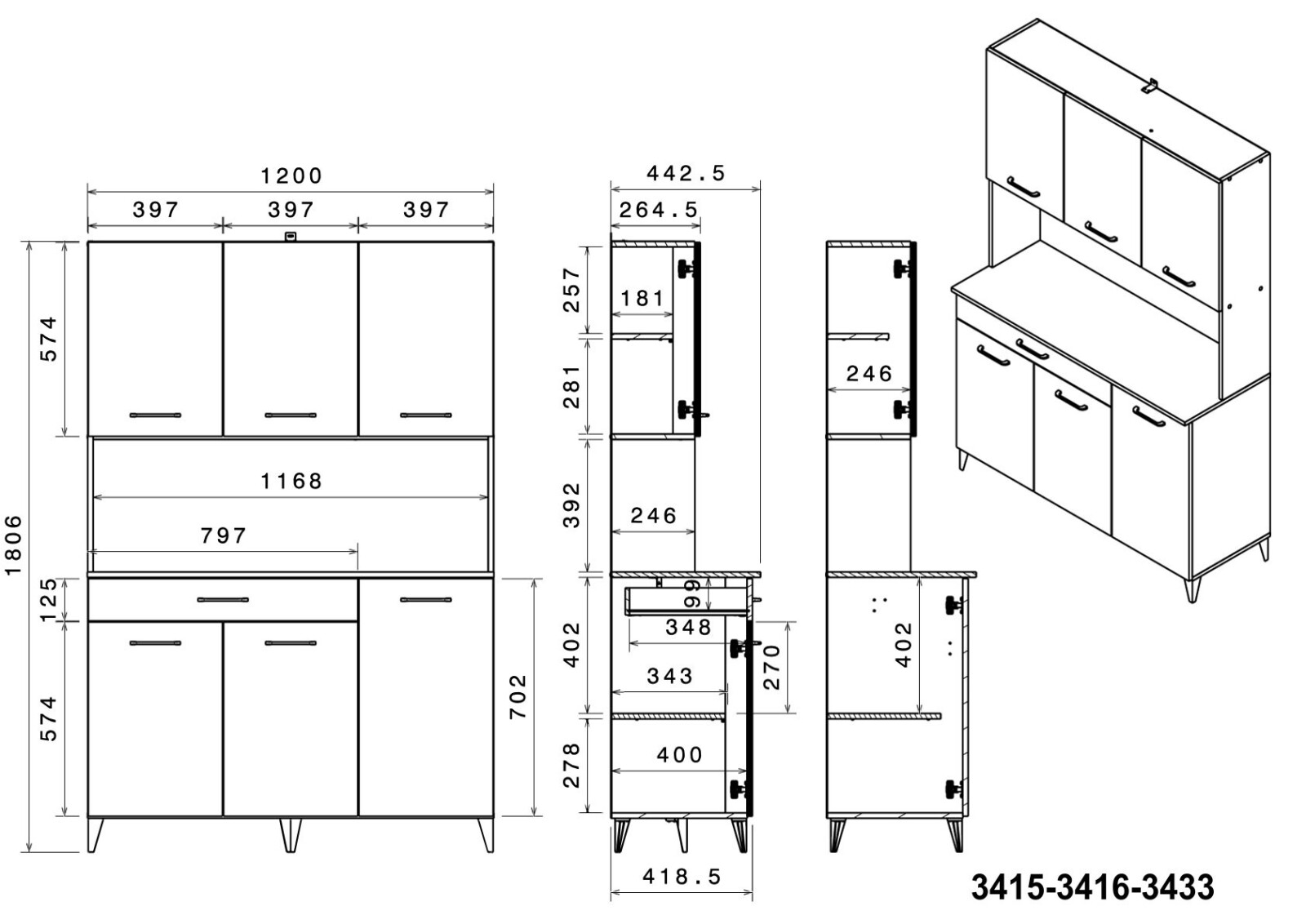 Buffetschrank MALICE 11 -Betonoptik hell - weiß - 120 cm
