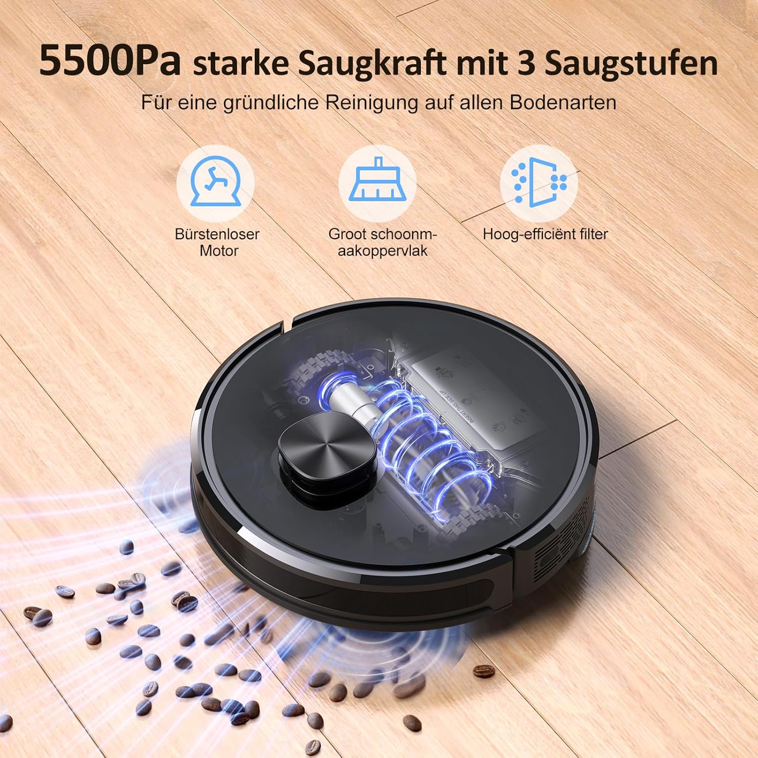 Lubluelu Saugroboter mit Wischfunktion, Verbesserte Version mit 5500Pa Saugkraft, Lasernavigation, 5 Karten, 55 dB, APP Steuerung, Staubsauger Roboter Ideal für Tierhaare, Teppiche & Hartböden