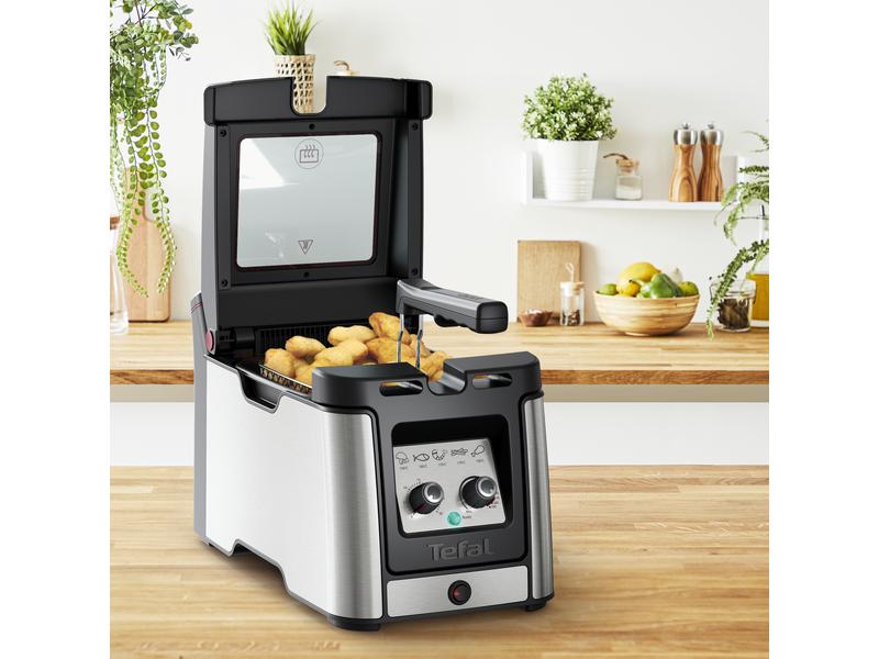 Tefal Fritteuse Clear Duo FR600DCH 1.2 kg, Schwarz/Silber Fritteuse mit extra grossem Sichtfenster