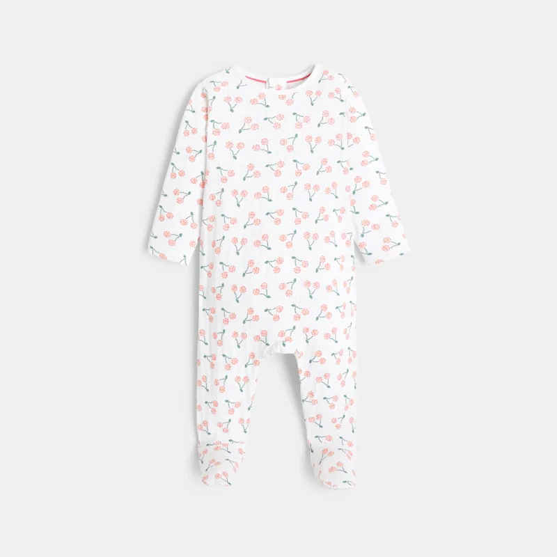 Dors-bien maille fantaisie imprimée cerises blanc bébé fille Blanc