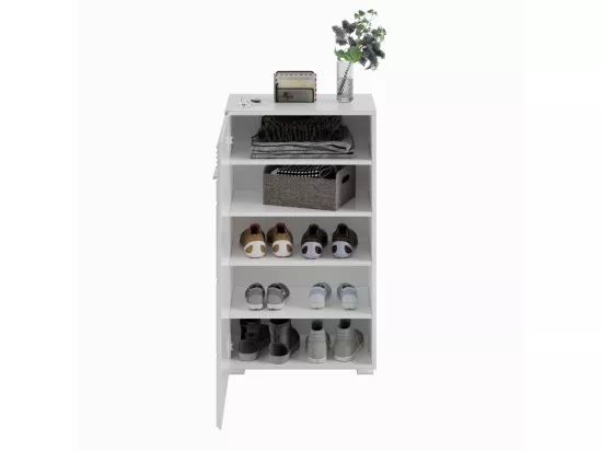 Ensemble de meuble d'entrée : Miroir + porte manteau + meuble à chaussures + 2 meubles de rangement – Blanc laqué – KLEANKIN
