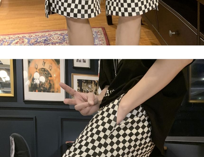 emeisa - Wijde shorts met trekkoord in de taille en checkerboardprint