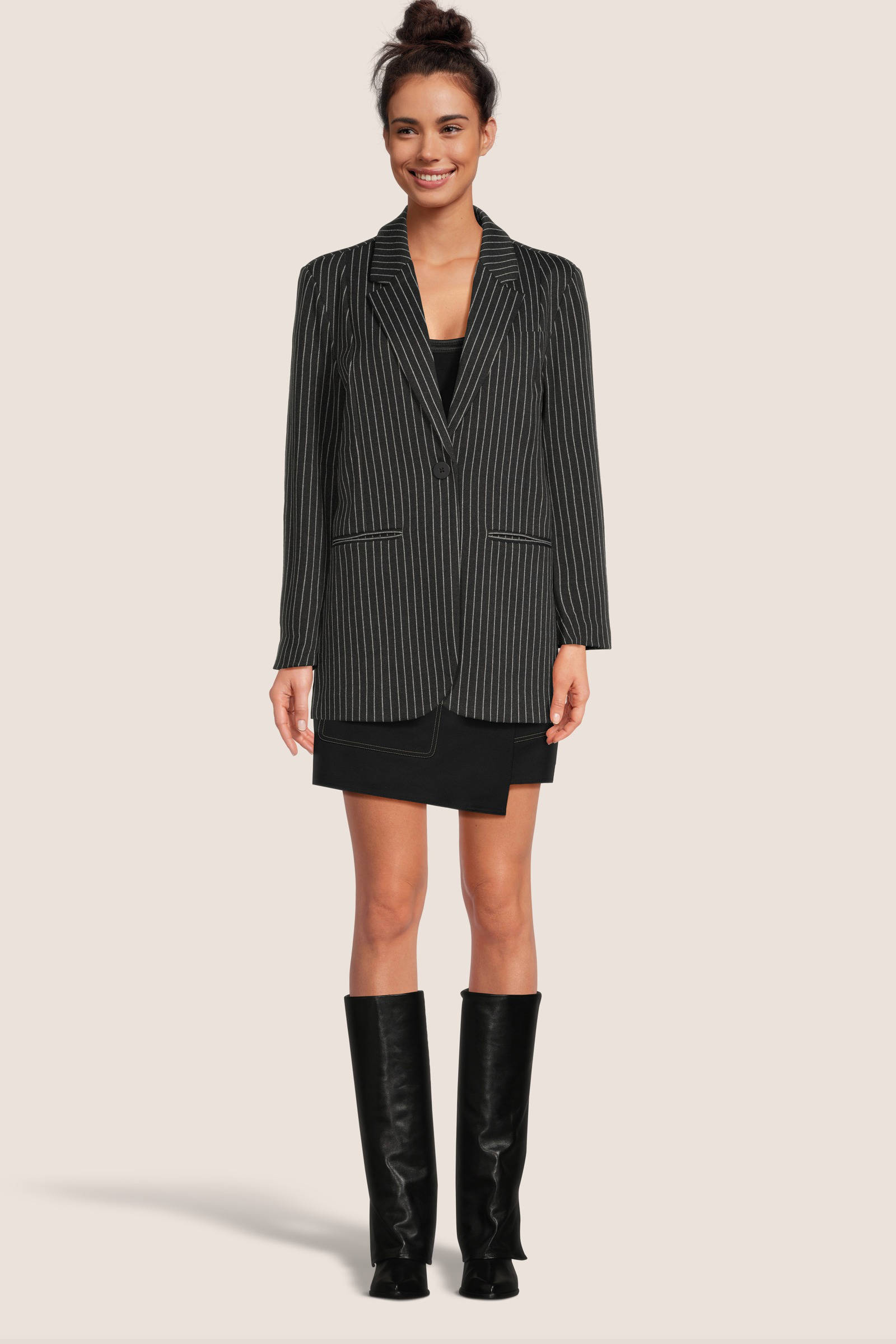 ICHI oversized blazer IXKATE met krijtstreep grijs/offwhite