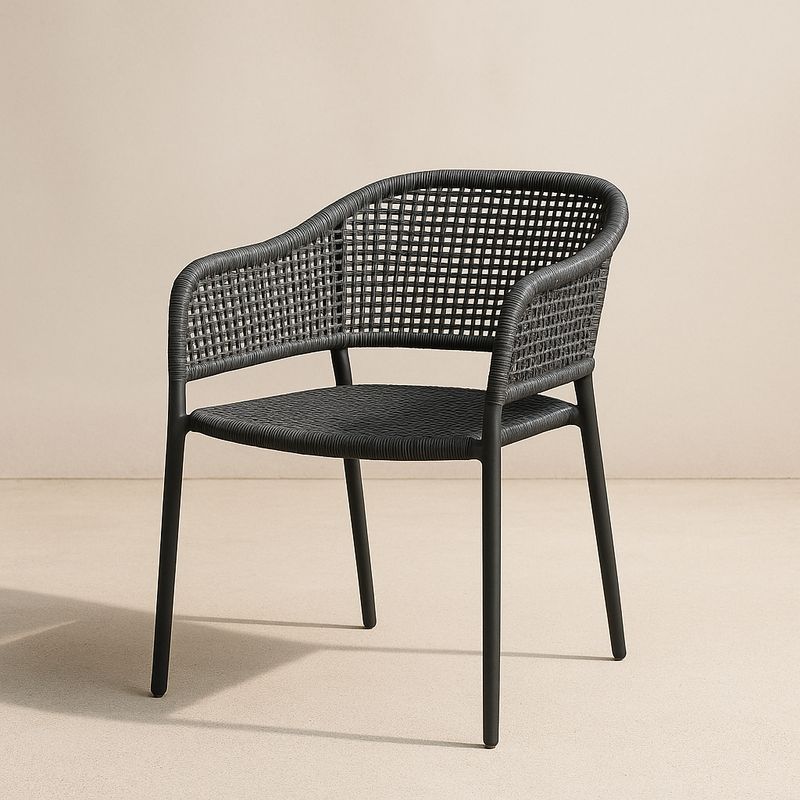 Aluminium Gartenstuhl mit Polyethylengeflecht, Schwarz