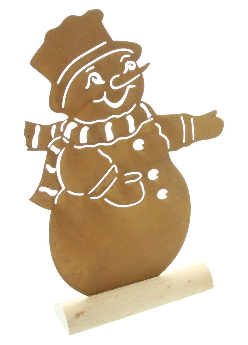 FRANK FLECHTWAREN | Metalen sneeuwpopdecoratie, 22 x 6 x 30 cm, METAAL, HOUT