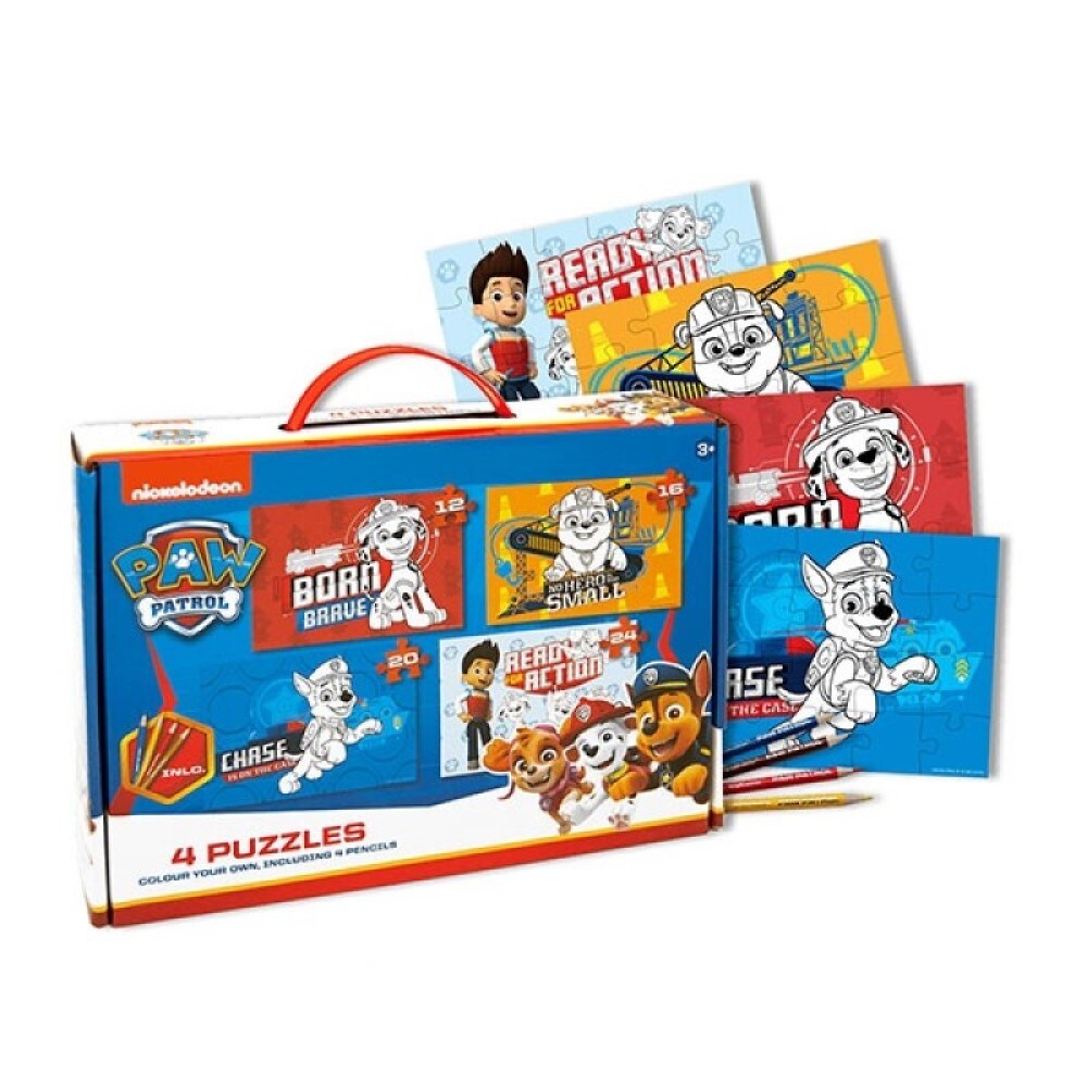 Paw Patrol Puzzlespiel im Koffer zum Ausmalen 4 Stück Puzzle